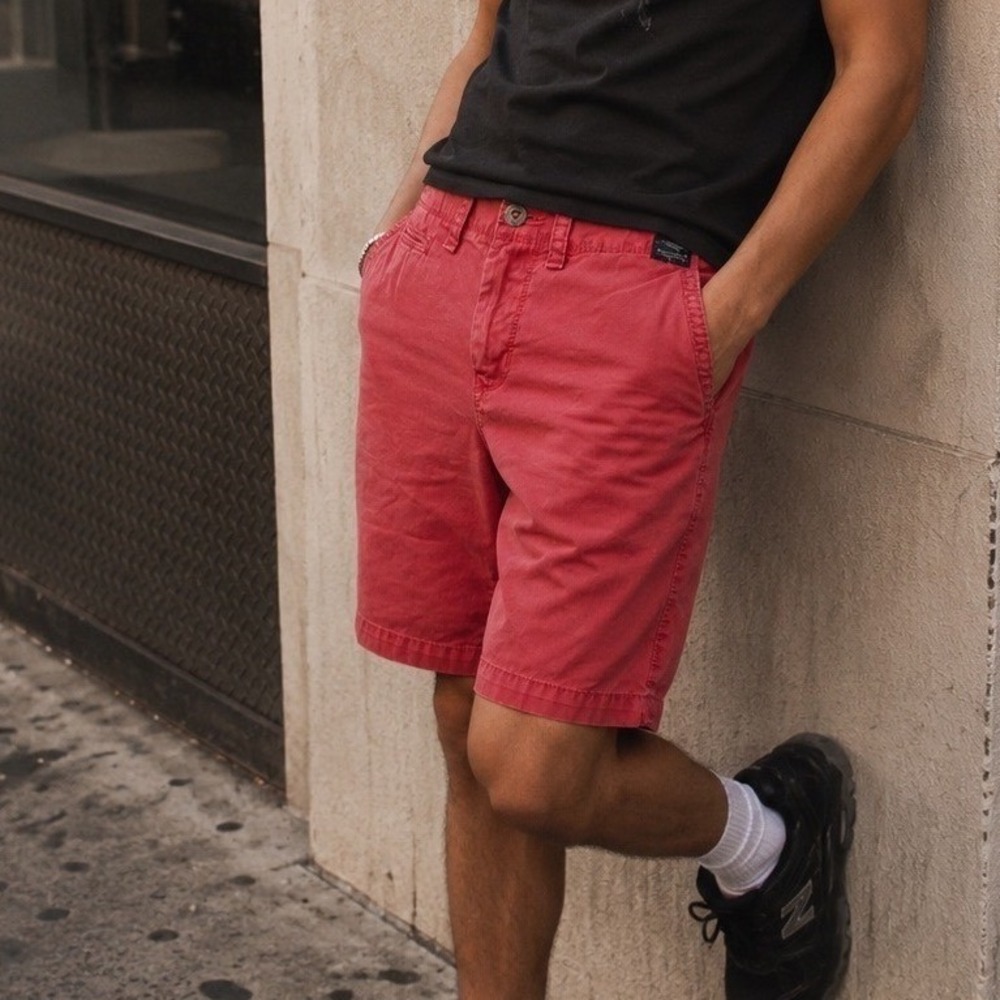 American Eagle Prep Length Shorts Mens 30 Red Cotton Chino Flat Front